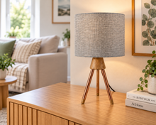 The Solid Oak & Copper Tripod Lamp