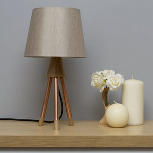 The Solid Oak & Copper Tripod Lamp - Mark Arthur Designs